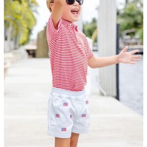 NIB The Beaufort Bonnet Company Buckhead Blue Chino Shorts with Flag Design